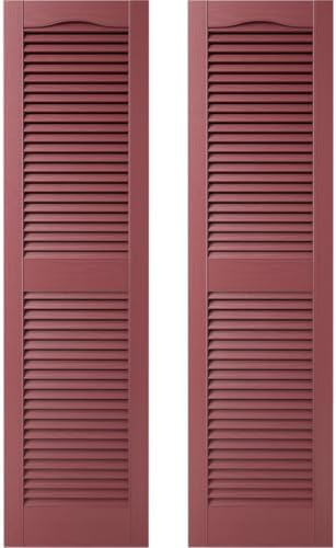 Builders Edge 14.5 in. W x 48 in. H Builders Edge, Standard Cathedral Top Center Mullion, Open Louver Shutters, Includes Matching Installation Spikes (Per Pair), 078 - Wineberry by Builders+Edge
