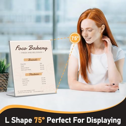 13 Pack Acrylic Sign Holder 8.5x11, L-Shape Clear Plastic Display Stands for Tabletop, Slanted Back Menu Flyer Paper Photo Picture Frame Display Stand for Restaurants Office Store Show Fair - Image 3