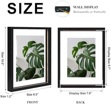 Egofine 8x10 Floating Frames Set of 2, Double Plexiglass Picture Frame, Made of Solid Wood Display Any Size Photo up to 8x10, Wall Mount or Tabletop Standing, Black with Texture - Image 3