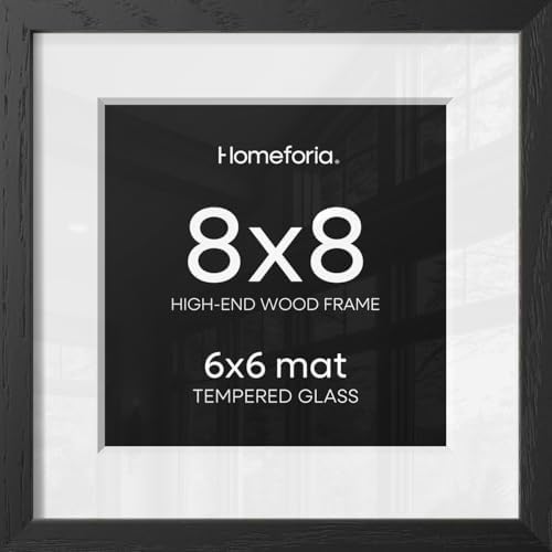 Homeforia 8x8 Black Oak Picture Frame, High-End Wood, 6x6 Mat, Glass by Homeforia