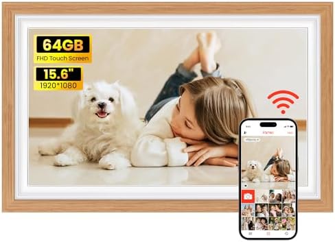 64GB Frameo 15.6" Digital Picture Frame Large 1920 x 1080 IPS FHD Touch Screen WiFi Electronic Photo Frames Share Moments Instantly Anywhere Best Gifts for Parents and Grandparents Natural Wood by BIGASUO
