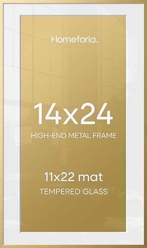 Homeforia 14x24 Gold Picture Frame, High-End Metal, 11x22 Mat, Glass by Homeforia