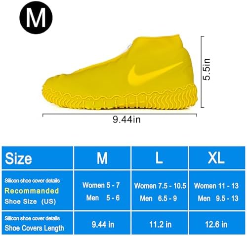 Shiwely Waterproof Shoe Covers, Silicone Reusable Shoe Cover Non-slip Durable Zipper Elastic Rain Cover Protection for Men Women (M (Women 5-7, Men 5-6), Yellow) - Image 5