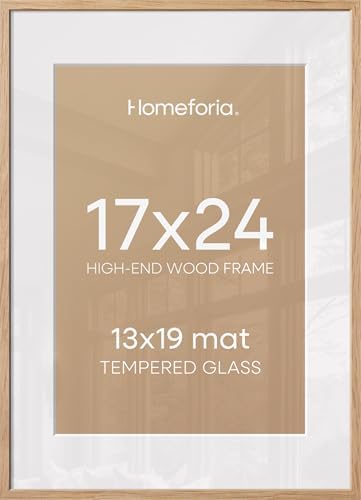 Homeforia 17x24 Natural Oak Picture Frame, High-End Wood, 13x19 Mat, Glass by Homeforia