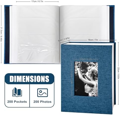 200-Pocket Photo Album 4x6 - Slip-In Picture Album with Linen Cover & Display Window, Vertical Photo Book for Wedding, Family, Baby, Anniversary & Vacation Memories (Holds 200 Photos) - Image 2