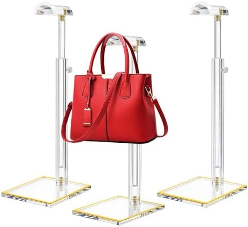 Acrylic Purse Stands for Display, 3 Pack 14" to 24" Adjustable Height Clear Purse Holder Stand, Counter Bags Hanging Organizer Handbag Rack for Closet Retail Vendor Commercial Store by SHUNKAIZS