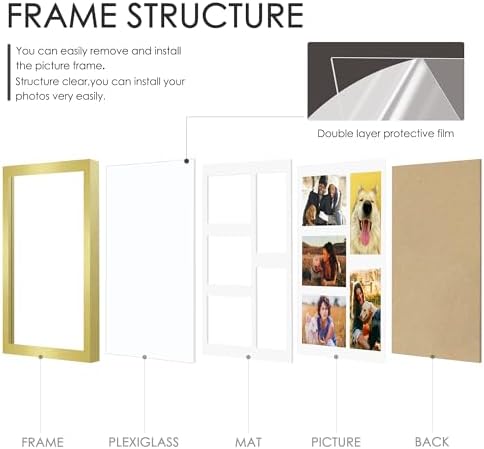 DUENPY 11x14 Collage Frame For 5 4x6 Photos Gold - Image 3