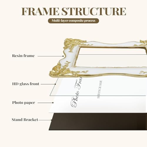 Cuspin 5x7 White and Gold Picture Frame, Vintage Ornate Decorative Frames - Image 7