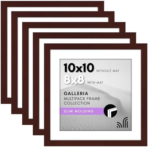 Americanflat 10x10 Picture Frame 5-Pack - Matted to 8x8 - Mahogany by Americanflat