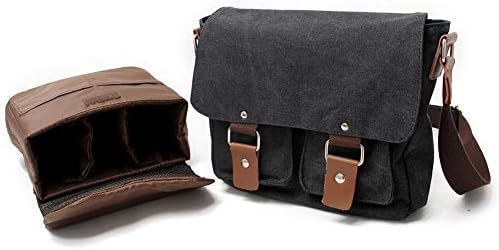 Waterproof Camera bag/Case, Vintage Canvase Leather Trim DSLR SLR Camera Shoulder Messenger Sling bag for for Nikon, Canon, Sony, Pentax, Olympus Panasonic, Samsung & Many More - Image 3