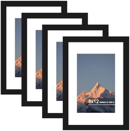 8x12 Picture Frame Set of 4 with Real Glass, Wall & Tabletop Display by SZYUU