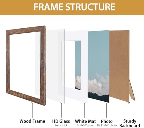Califortree Rustic Brown 11x14 Picture Frame - Display Photos 8x10 with Mat or 11x14 Without Mat - Real Glass Inside - Set of 2 - Image 4