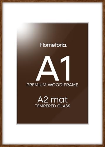 Homeforia A1 Brown Oak Poster Frame, High-End Wood, A2 Mat, Glass by Homeforia