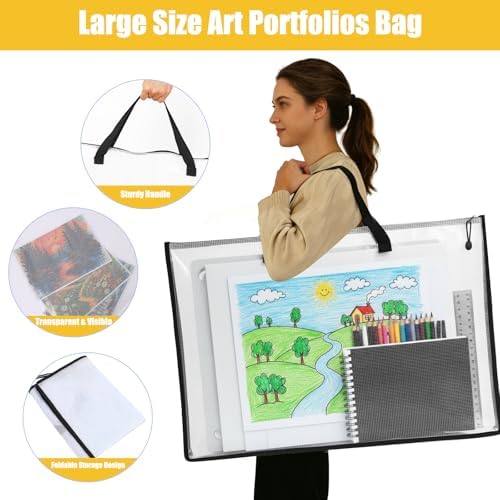EOOUT 2 Pack 24x36 Inches Art Portfolio Case, Portfolio Folder for Artwork, Posters Storage Bag with Zipper and Handle Mesh Folder Organizers for Poster, Scrapbook, Keepsake and Bulletin Board - Image 3