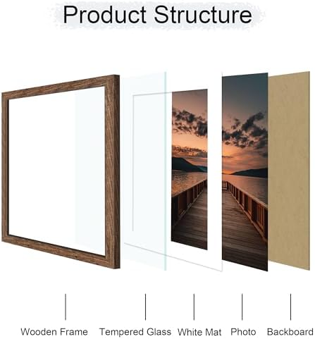 20x24 Picture Frame Set of 2, 20 x 24 Wood Poster Frames with Mat for 16x20, Wooden Photo Frames with Tempered Glass Cover for Wall Display, Rustic Brown - Image 5