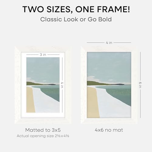 Homeforia 4x6 White Oak Picture Frame, High-End Wood, 3x5 Mat, Glass - Image 2
