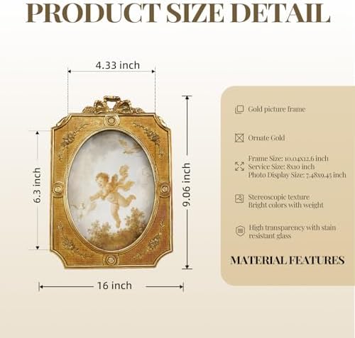 Cuspin 5x7 Vintage Picture Frame Antique Gold Bow Oval Resin Photo Frame - Image 5