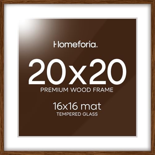 Homeforia 20x20 Brown Oak Picture Frame, High-End Wood, 16x16 Mat, Glass by Homeforia