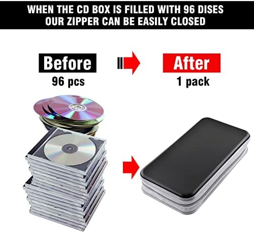 DVD Case, CD Case Holder Wallet Binder 96 Capacity CD/DVD Cases Storage Holder Binder Organizer Wallet Book for Car Home Travel (Black) - Image 4