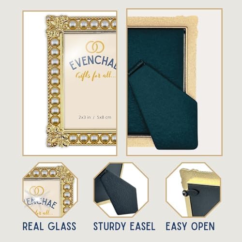 2x3 Mini Picture Frame: Faux Pearls + Gold Detailing - Image 5