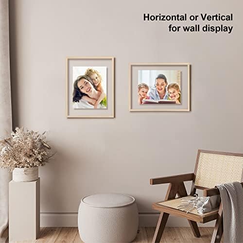 Egofine 11x14 Floating Frames Set of 2, Double Plexiglass Picture Frame, Made of Solid Wood Display Any Size Photo up to 11x14, Wall Mount or Tabletop Standing, Natural Wood - Image 6