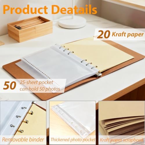 Photo Album 4x6, Leather Scrapbook Album with 50 Photos and 20 Writing Paper, DIY 6 Ring Binder Photo Album for Wedding Kids Birthday Family Travel (Pink) - Image 4