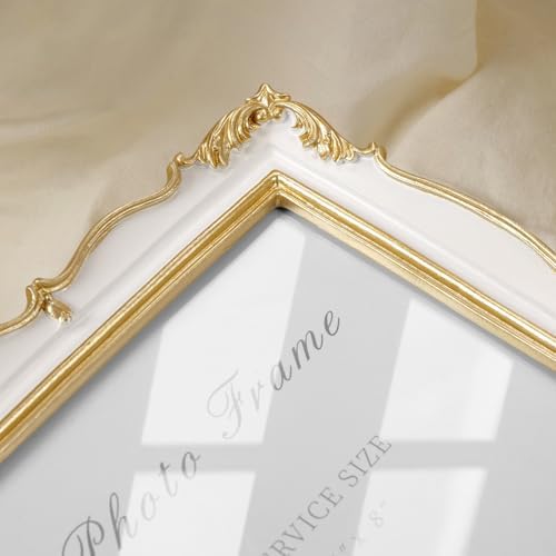 Cuspin 5x7 White and Gold Picture Frame Vintage Ornate Resin Frame - Image 3
