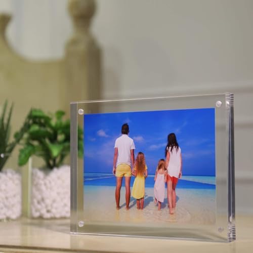 Meetu 5 Pack Acrylic Picture Frame 6x8,Clear Freestanding Double Sided 20mm Thickness Frameless Magnetic Photo Frames Desktop Display with Gift Box Package - Image 7
