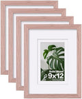 Egofine 9x12 Picture Frames Set of 4, Made of Solid Wood Covered by Plexiglass 5x7 and 6x8 with Mat or 9x12 without Mat, for Table Top Display and Wall Mounting Photo Frame Peach Pink by Egofine
