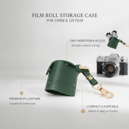 Compact PU Leather Film Roll Case for 35mm & 120 Format - Retro Style Storage Pouch with Keychain Loop - Image 5