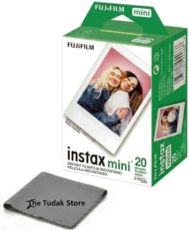 Fujifilm Instax Mini Instant Film, 20 Sheets – White Daylight ISO 800 for Instax Mini 13, 12, 11, 41 Cameras –Bundeld with The Tudak Store Microfiber Cleaning Cloth by FUJIFILM