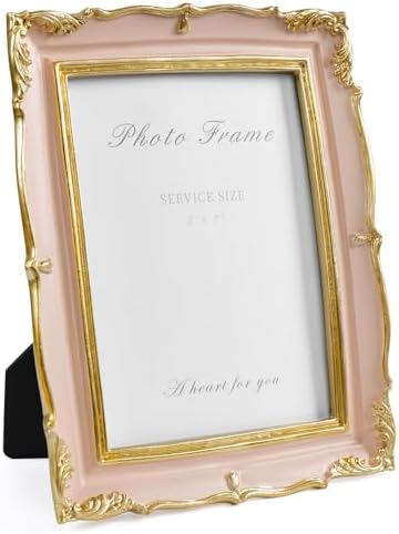 Cuspin 5x7 Picture Frame Pink and Gold Ornate Vintage Resin Photo Frame by Cuspin