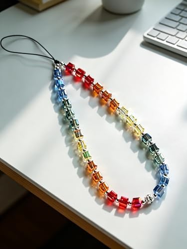 2 Pcs Phone Charm Strap Hand Wrist Strap Camera Lanyard Pearl Beaded Cute Chain String Accessories Universal for iPhone 17 Pro Max 16 15 Women Girls Keychain Bling Rainbow Multicolor and Silver Star - Image 4