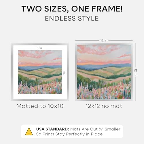 Homeforia 12x12 Silver Picture Frame, High-End Metal, 10x10 Mat, Glass - Image 2