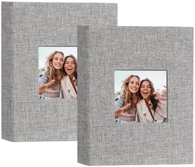 Artmag Mini Photo Album 4x6 50 Pockets 2 Pack, Linen Cover with Front Window Album Each Holds 52 Vertical Photos for Family Wedding Baby Children (Grey) by Artmag