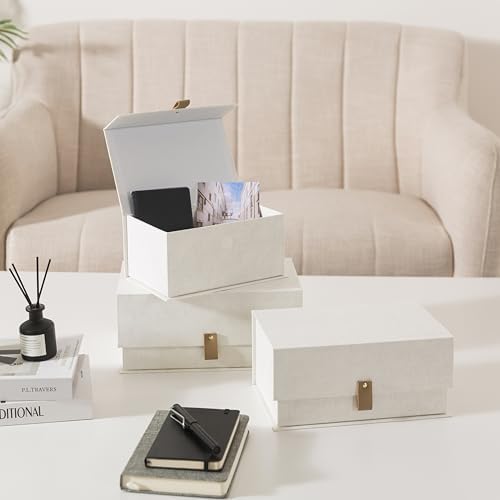 Soul & Lane - Decorative Photo Storage Boxes with Lids, Set of 3, Ivory - Image 7