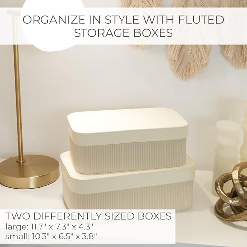 Decorative Storage Boxes with Lids - Set of 2 Fluted Photo Organizer Bins - Image 4