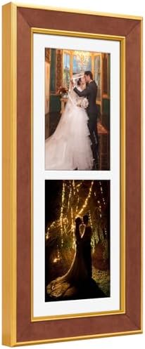 Suede 6x15 Picture Frame Display 2 Opening 5x7 Double Picture Frames Collage Wall Decor with Mat,Multi Photo Frame for Plexiglass,Wall Decor,1Pack,Brown by AnoziebyProductsunder