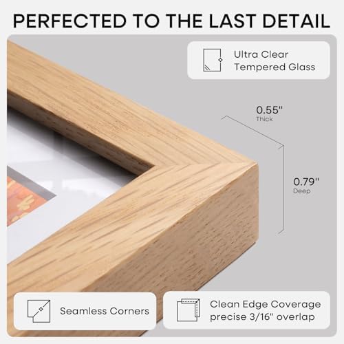 Homeforia 8x11 Natural Oak Picture Frame, High-End Wood, 6x9 Mat, Glass - Image 6