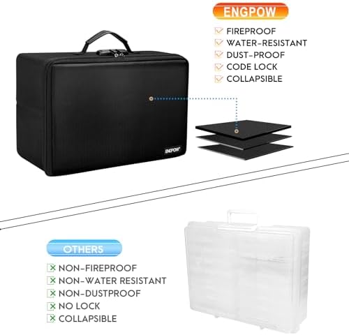 ENGPOW Fireproof Photo Storage Box 5" x 7" Photo Case(Clear),16 Inner Photo Keeper Organizer with Lock, Collapsible Portable Acid-Free Photo Storage Container with Handle for Picture, Valuables - Image 3
