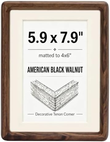 Solid American Black Walnut Picture Frame with Plexiglass, Natural Wood Tabletop Photo Frame with Decorative Joinery Corners, Horizontal or Vertical Display (Walnut, For 5x7 / 4x6 Photo) by 3Liangthings