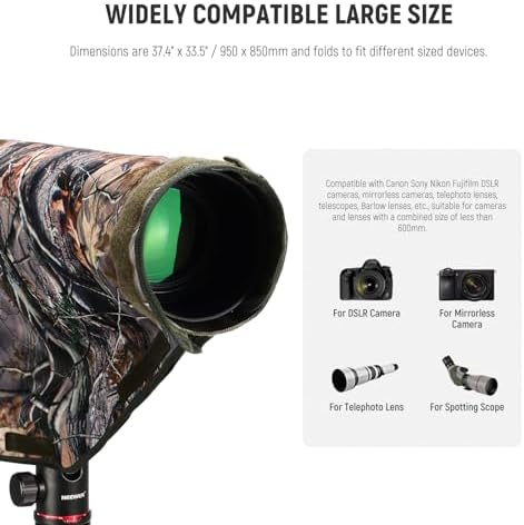 NEEWER PB020 Large Waterproof Rain Cover for Canon Sony Nikon Fujifilm DSLR Camera & Lenses up to 400 mm on Both Sides Camouflage Green Nylon - Image 2