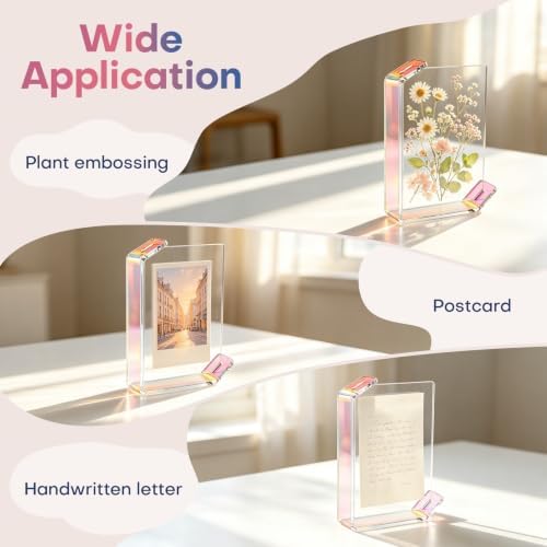 4x6inch L Shaped Acrylic Picture Frame, 2 Pack Double Sided Floating Photo Stand for Tabletop, Horizontal Vertical Display Holder Home Office Decor Family Wedding Anniversary, Iridescent - Image 6