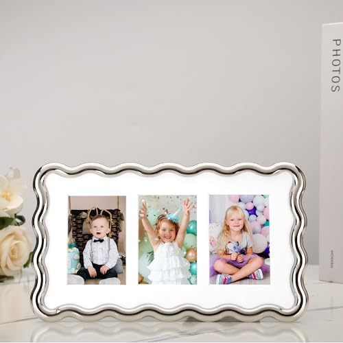 3-2x3'' Silver Heavy-Duty Zinc Alloy Picture Frames,Wave Design Silver Picture Frame Multi 3x2'' Photo Frame,with Black Premium Velvet Backing,for Desktop and Wall Hanging. - Image 2