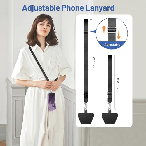 Doormoon Phone Lanyard, Adjustable Neck Strap with 4 TPU Patch for Phone Case Keys ID Badges Universal Cell Phone Lanyard Compatible with iPhone, Samsung, Most Smartphones, 2 Pack, Black Black - Image 3