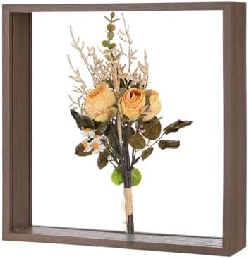 M METERXITY 1-Pack Dried Flower Frame, 10 x 10 Inch Double Acrylic Wooden Dried Flower Photo Floating Frame for Tabletop/DIY/Handicrafts [Coffee] by MMETERXITY