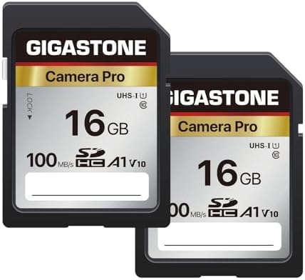 【5-Years Data Recovery】 GIGASTONE 16GB SD Card 2-Pack, Camera Pro, UHS-I A1 V10 SDHC Memory Card Speed up to 100MB/s Compatible with SPYPOINT TACTACAM Trail Camera, with 2 Mini Cases. by Gigastone