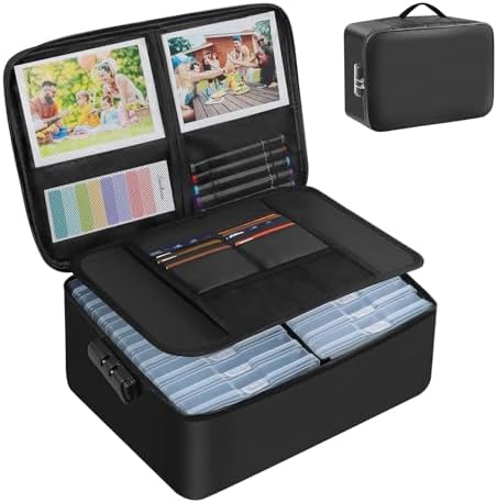 FUIJOL Fireproof Photo Storage Box with 18 Inner 5x7 Photo Cases, Lockable Collapsible Box with Handle, Photo Boxes Storage for Picture, Portable Photo Organizers and Storage for Scrapbook & Documents by FUIJOL