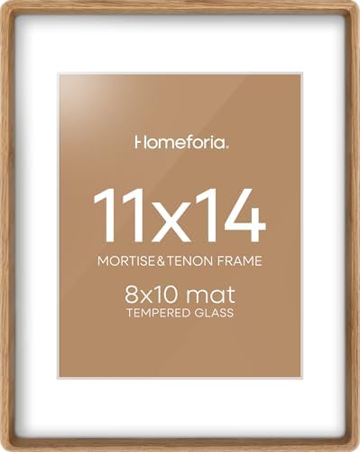 Homeforia 11x14 Mortise&Tenon Natural Oak Picture Frame, 8x10 Mat, Glass by Homeforia