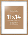 Homeforia 11x14 Mortise&Tenon Natural Oak Picture Frame, 8x10 Mat, Glass by Homeforia